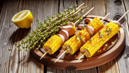 Aromatiske majsspyd med hvidløg og frisk timian