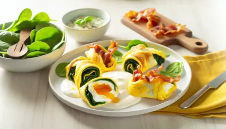 Æggewraps med sprød bacon og frisk spinat
