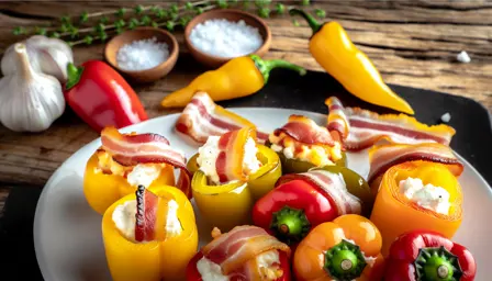 Fyldte snackpebre med cremet ost og sprød bacon