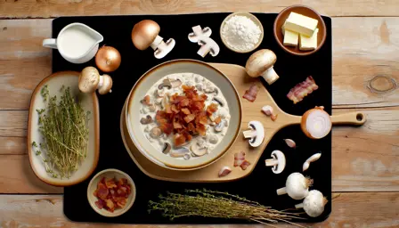 Cremet flødestuvede svampe med sprødstegt bacon