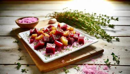 Crunchy rødbedetern med frisk urtesalt