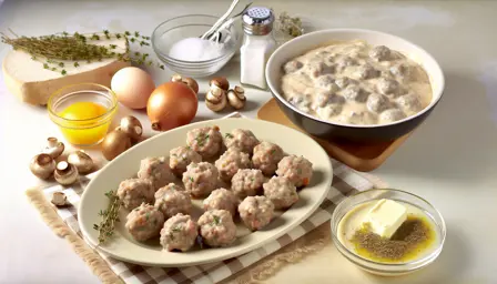 Mini frikadeller med cremet champignonsovs