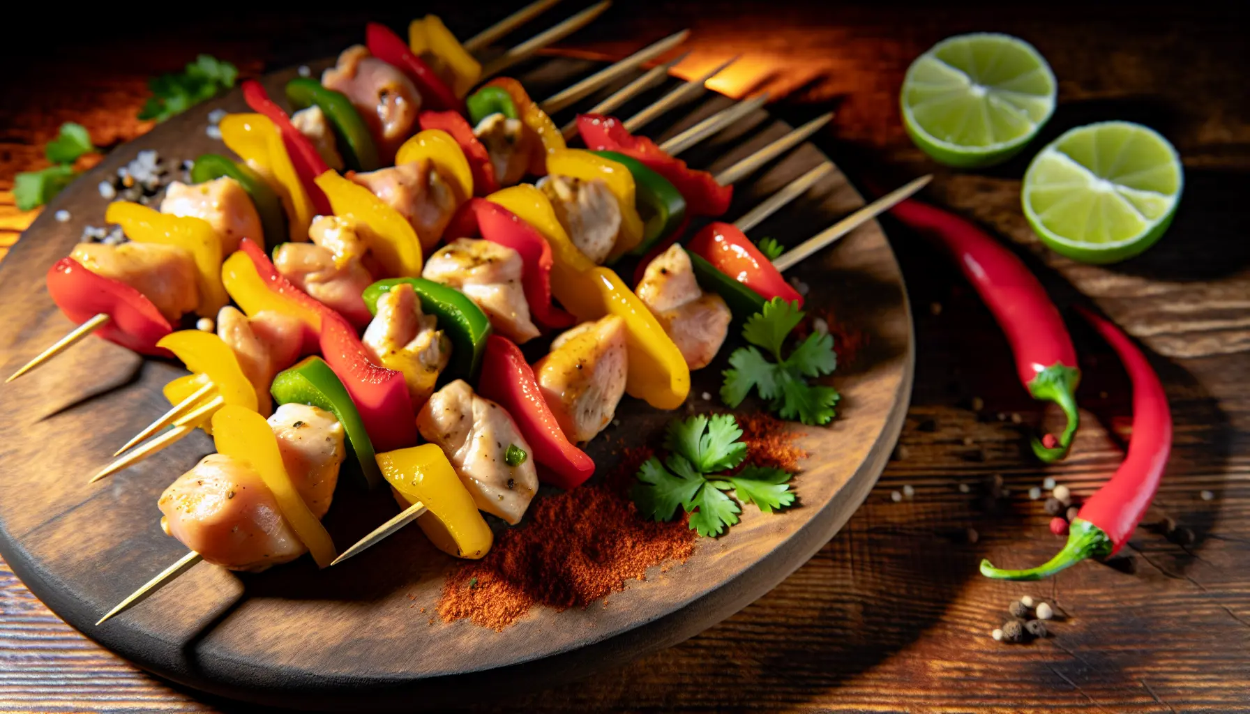 Farverige Fajita-Spyd med Kylling og Peberfrugter