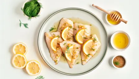 Saftige fiskefileter med citron og dild på tallerken