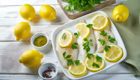 Friskbagte fiskefileter med citron og persille