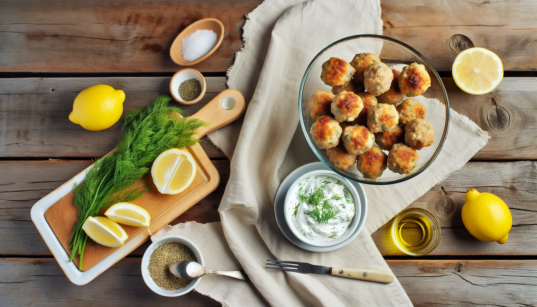Mini-kyllingefrikadeller med cremet dilddip