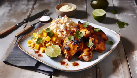 Karamelliserede BBQ Kyllingelår med Cremet Mango-Coleslaw