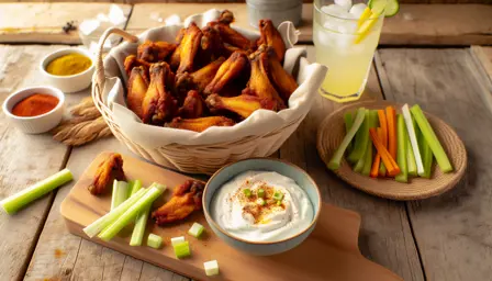 Knasende BBQ-kyllingevinger med cremet ranchdip