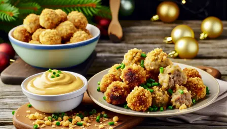 Knasende frikadellebites med sennepsdip