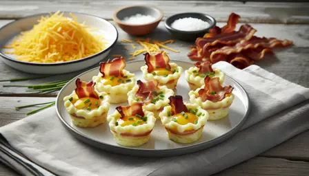 Kremede æggebakker med sprødt bacon og cheddar