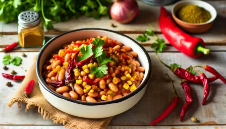 Krydret Baked Beans Bowl med Sprøde Grøntsager