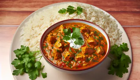Krydret Cremet Butter Chicken serveret med basmatiris