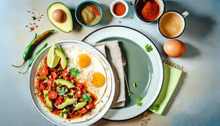 Krydret Huevos Rancheros med sprøde tortillachips og spejlæg