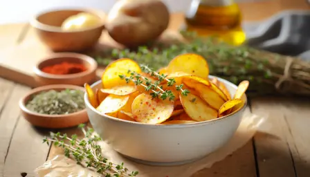 Sprøde krydrede kartoffelchips med hvidløg og timian