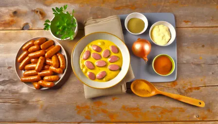 Lune mini-pølser med cremet karrysauce