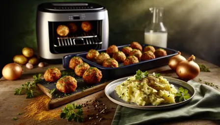 Krydret Ovnbagte Frikadeller med Cremet Urte-Kartoffelmos