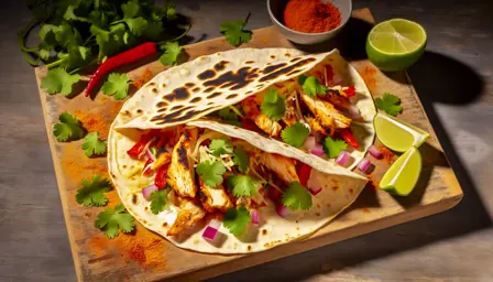 Krydret Saftig Kyllingetortilla klar til servering