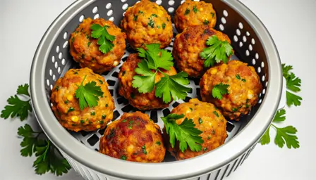 Krydret saftige meatballs i airfryer-kurv