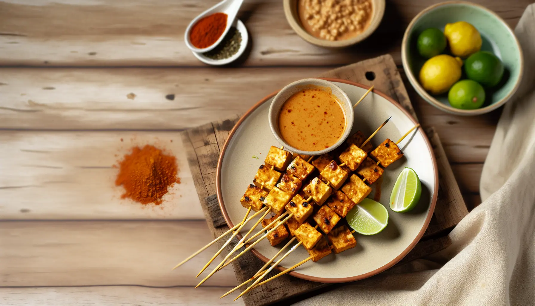 Krydret Sprød Tofu Satay med Jordnøddesauce