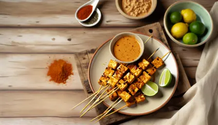 Krydret Sprød Tofu Satay med Jordnøddesauce