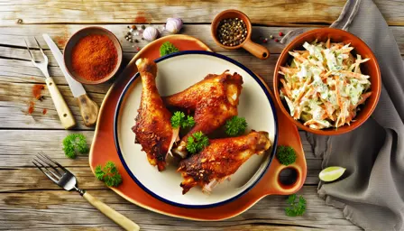 Krydret Sprøde BBQ Kyllingelår med Cremet Coleslaw