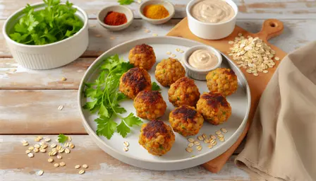 Krydret veganske frikadeller på hvid tallerken