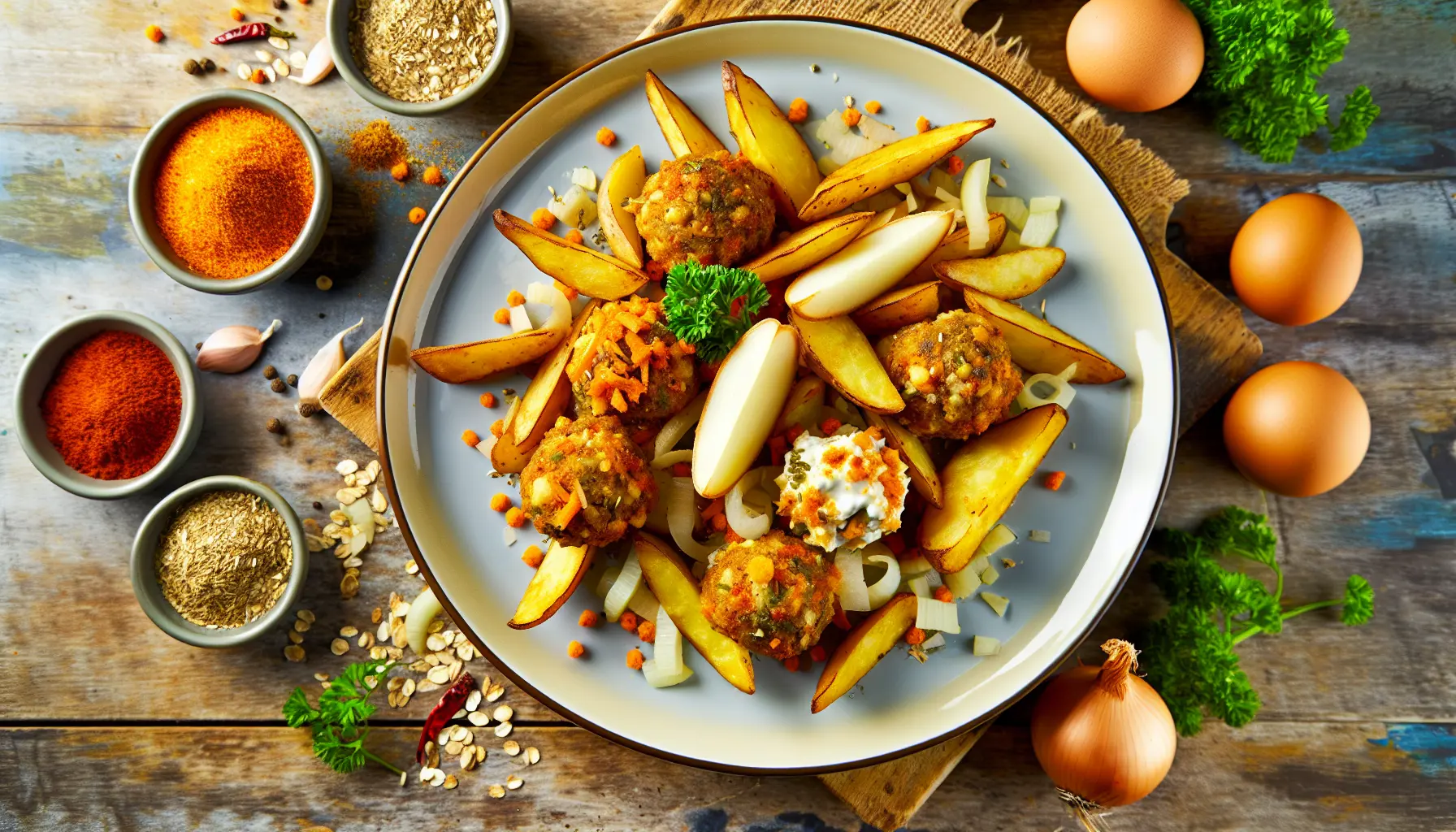 Krydret Vegetarfrikadeller med Sprøde Kartofler