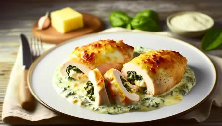 Fyldte kyllingebryster med cremet spinatsauce
