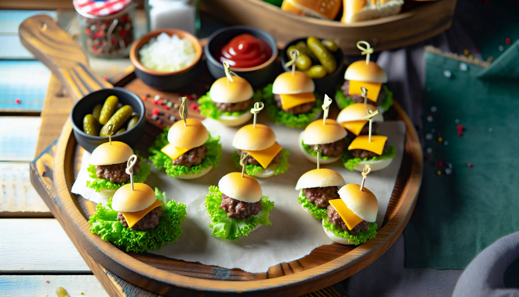 Mini cheeseburger bites på fad