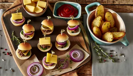 Mini cheeseburgere med sprøde urteovnfritter