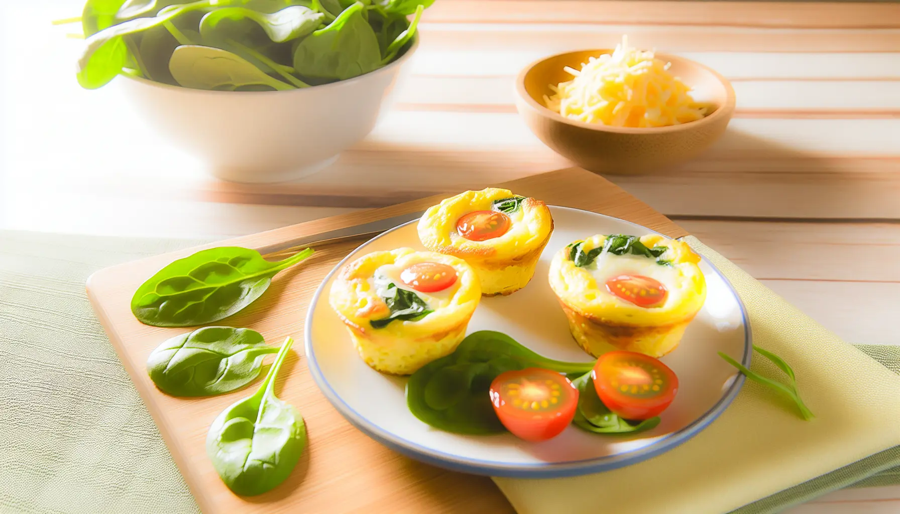 Luftige æggemuffins med spinat og tomat i airfryer