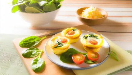 Luftige æggemuffins med spinat og tomat i airfryer