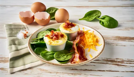 Luftige Æggebakker med Sprødt Bacon og Frisk Spinat
