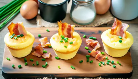 Luftige Æggekage-snacks med Sprød Bacon og Frisk Purløg