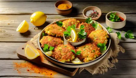 Luftige blomkålsfrikadeller på tallerken