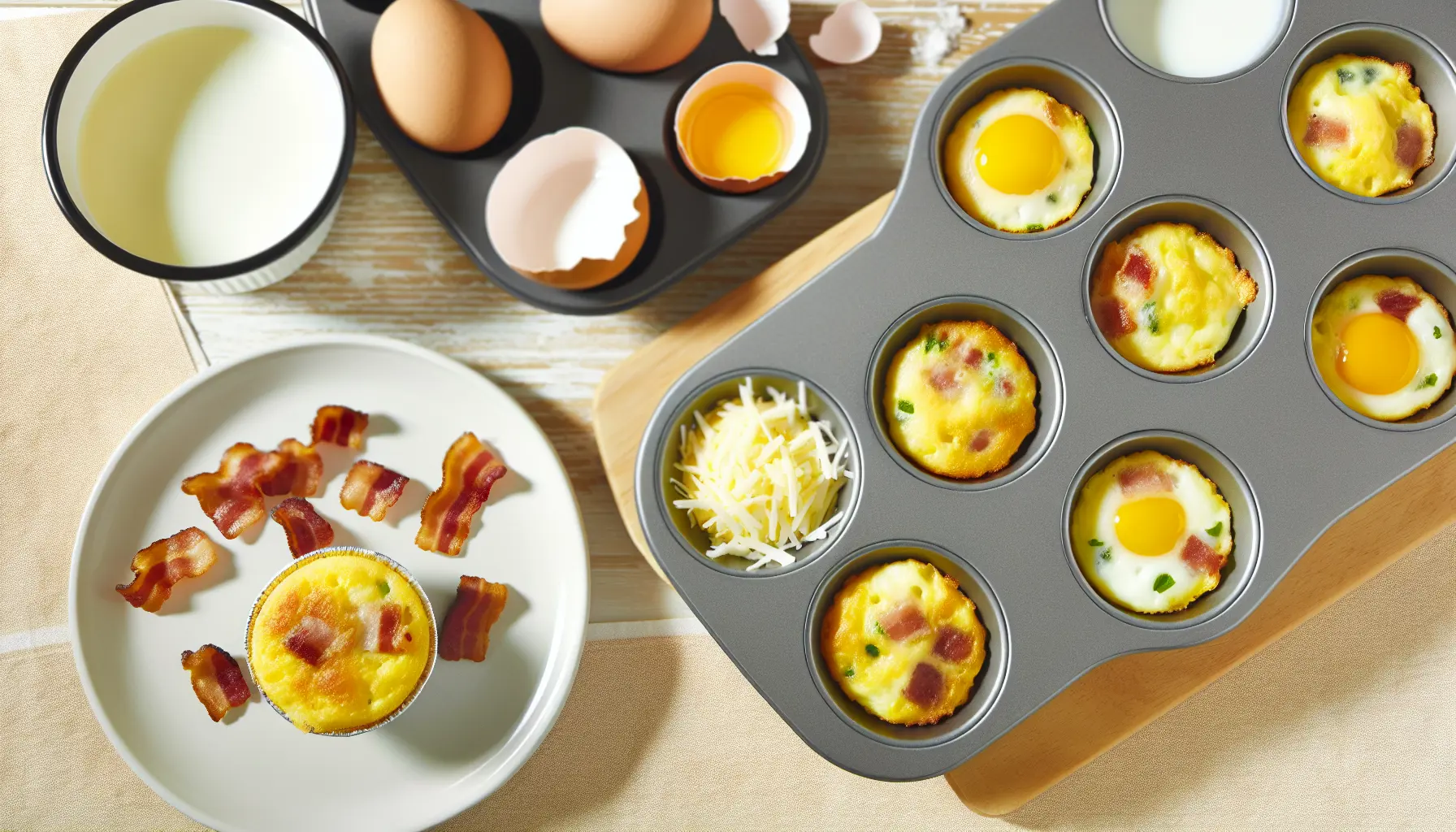 Luftige mini-æggekager med sprøde baconbidder