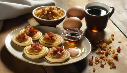 Luftige mini pandekager med karamelliseret baconcrumble