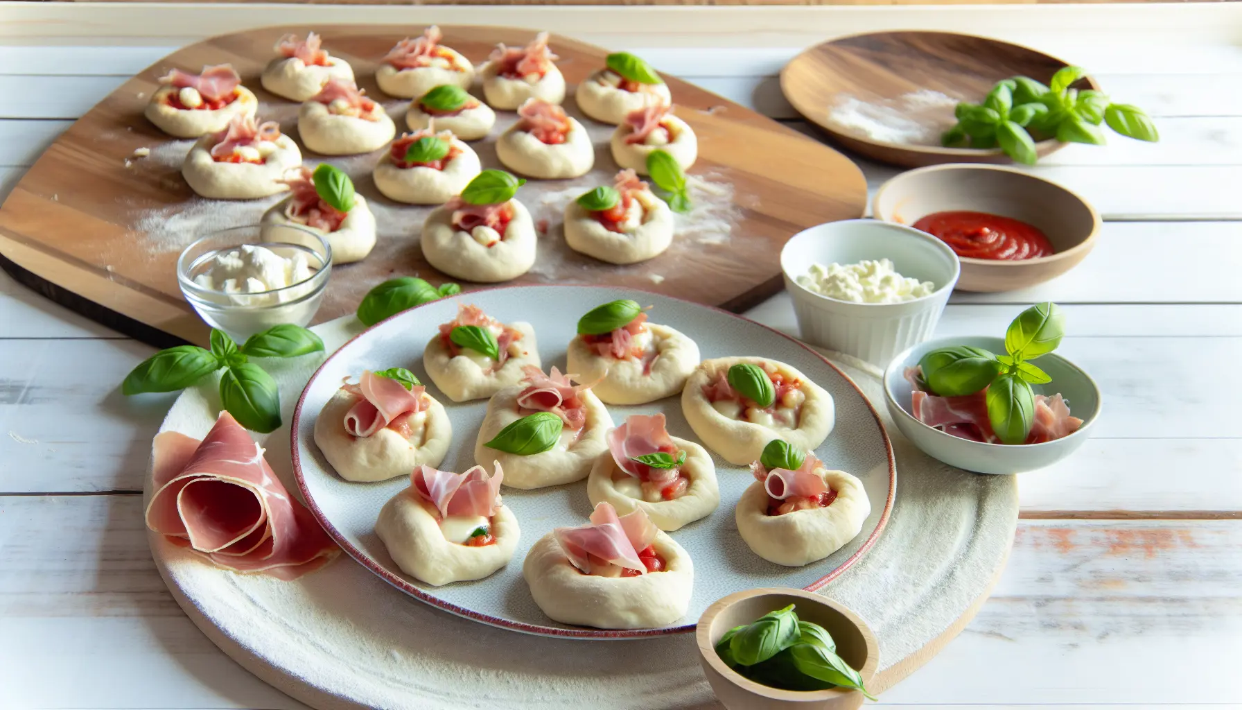 Luftige mini pizzaer med cremet fyld
