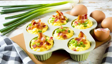 Luftige rørægsmuffins med bacon og forårsløg