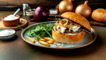 Luksuriøs Kærlighedsburger med Karamelliserede Løg og Cremet Gedeost