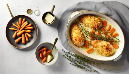 Luksuriøs kylling med sprød parmesanskorpe og ovnbagte minigulerødder