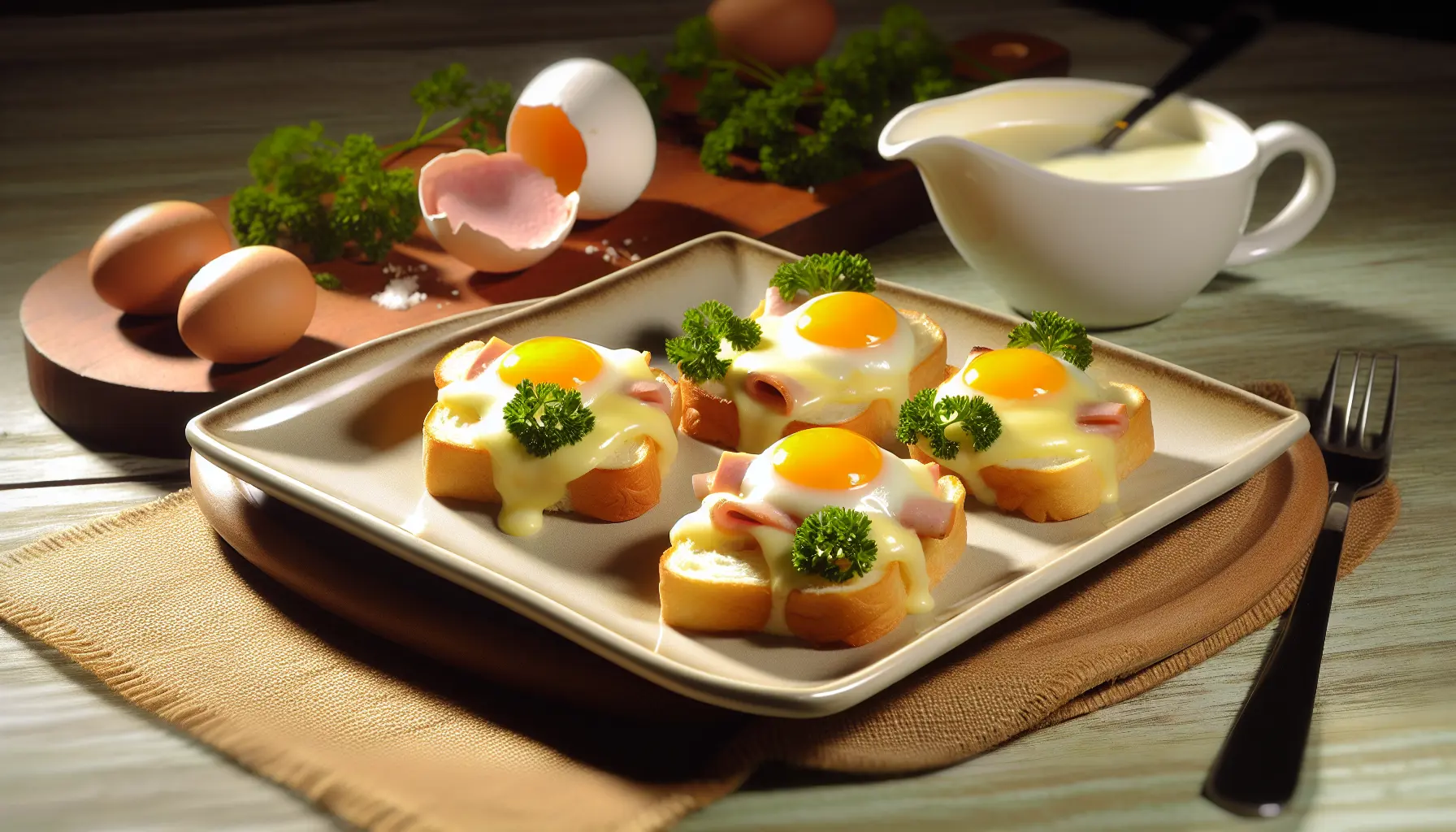 Luksuriøse Mini Croque Madame med cremet sauce