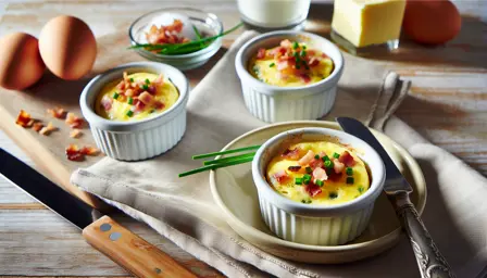 Mini æggekage med bacon og purløg i små forme