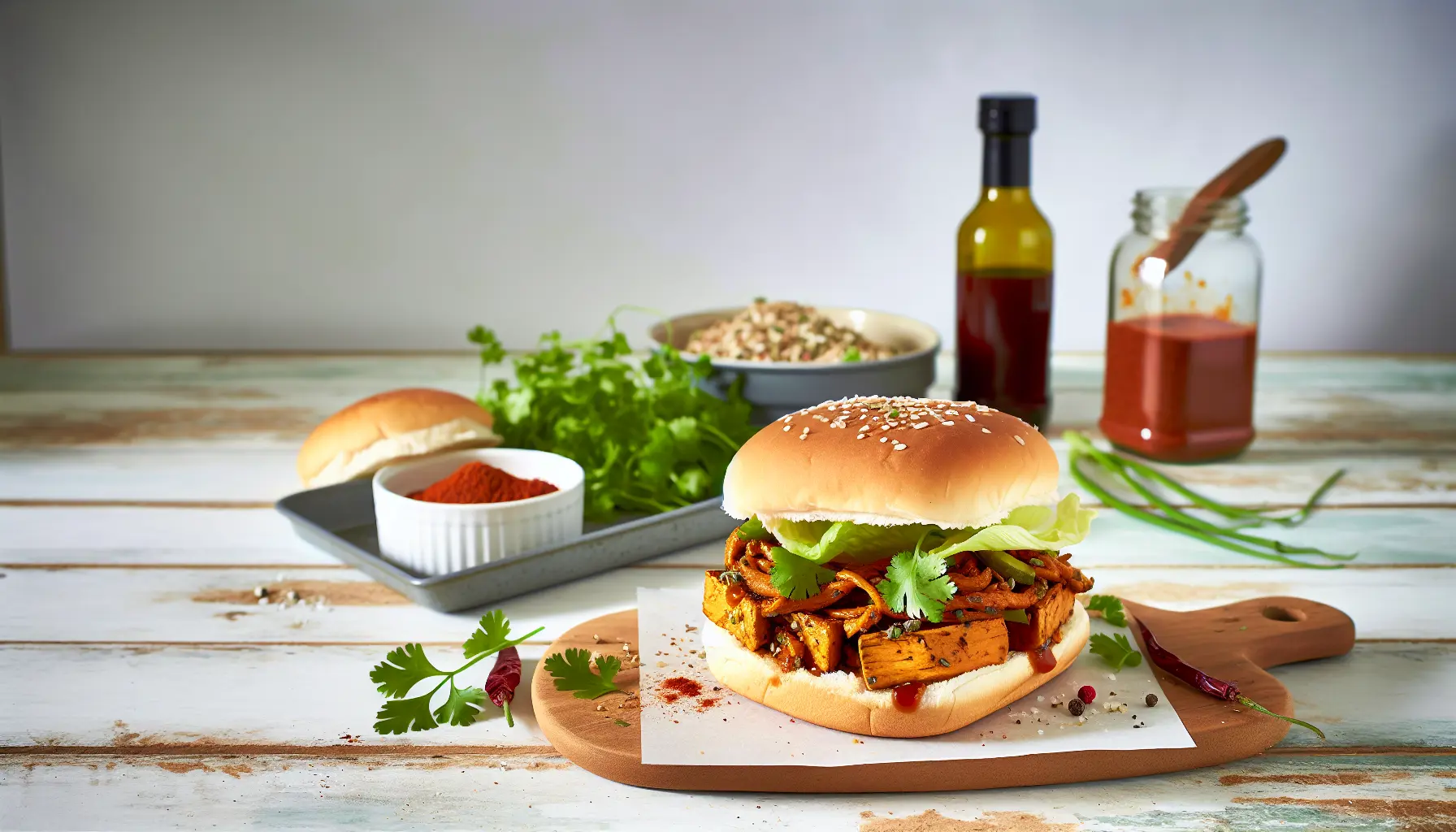 Saftig BBQ Pulled Tofu i burgerbolle