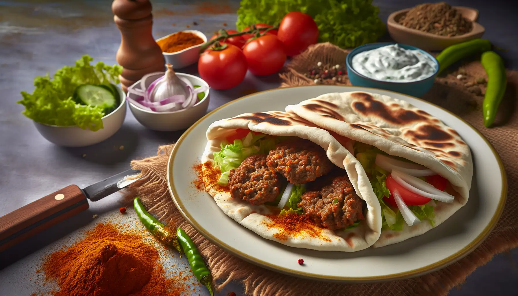 Saftig krydret kebab i pita med frisk salat