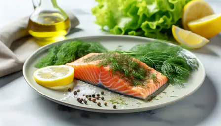 Saftig laks med frisk dild serveret på tallerken