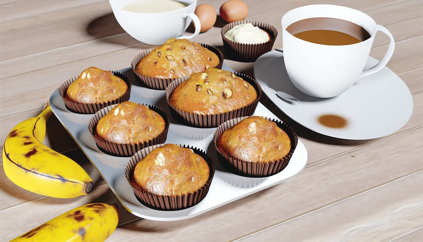 Saftige bananmuffins klar til servering