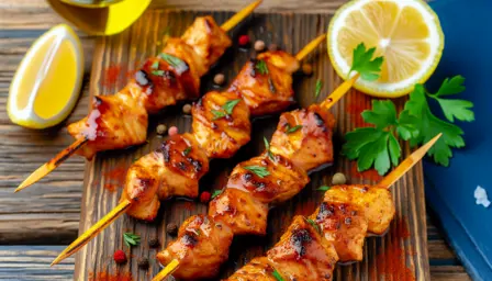 Saftige BBQ-kyllingespyd med røget glaze