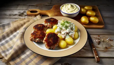 Saftige frikadellebøffer med cremet kartoffelsalat