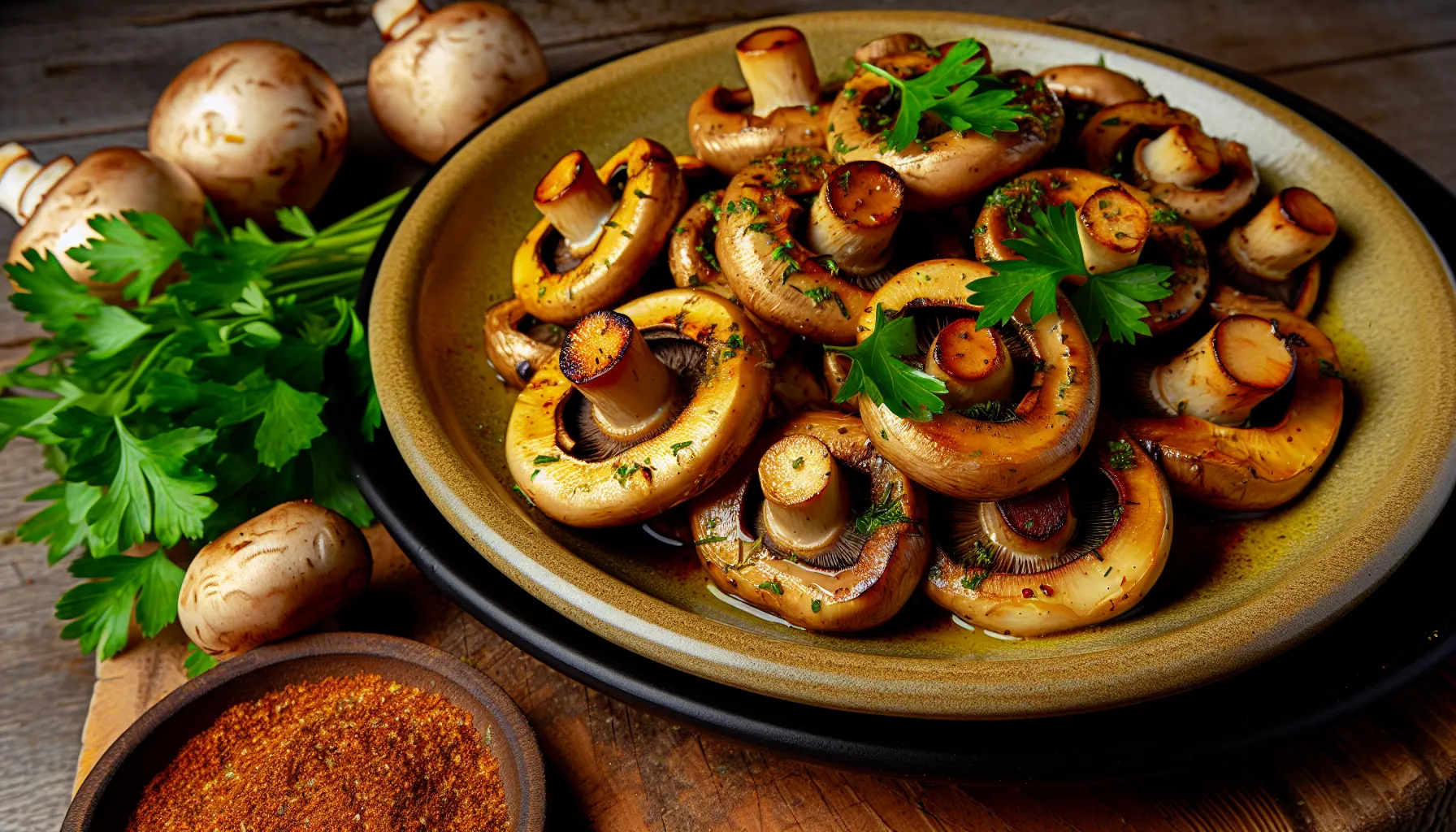 Saftige grillede champignoner i airfryer